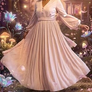 VTG Glam Lilli Diamond Powder Pink Empire Waist Maxi Dress Gown M Flowy Boho